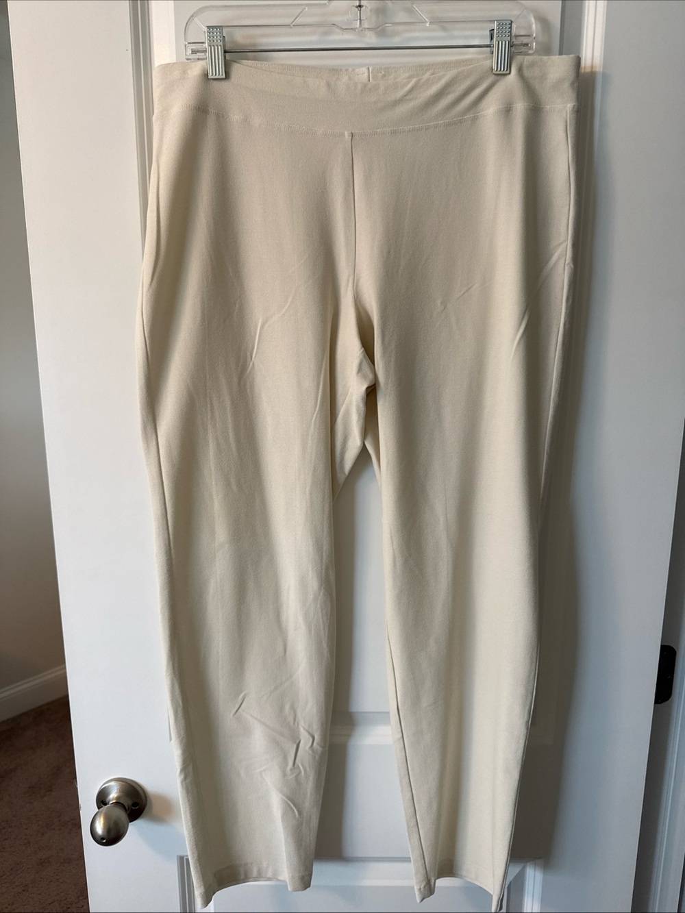 NWT Eileen Fisher Pants Washable Stretch Crepe Straight Leg Pull On White Large